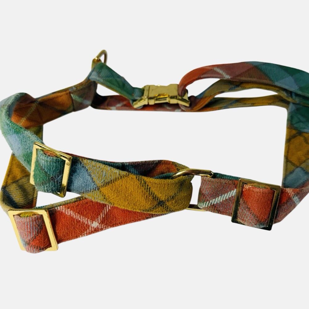 The Foggy Dog Walking Harness Medium Plaid Gold Metal Heavy Duty Front Rear Clip - Picture 4 of 7